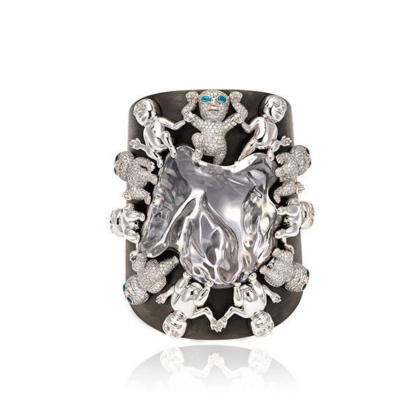 Кафф White Paradise из 18-каратного золота и серебра с бриллиантами, апатитом и горным хрусталем