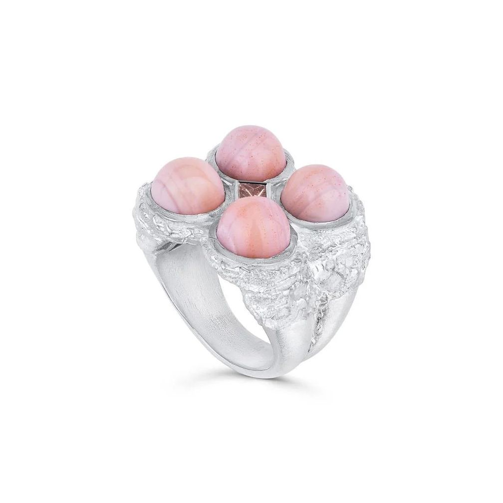 Кольцо Priestess («Жрица») из стерлингового серебра с агатами огранки кабошон и бриллиантом огранки принцесса цвета шампанского Кольцо Priestess («Жрица») из стерлингового серебра с агатами огранки кабошон и бриллиантом огранки принцесса цвета шампанского