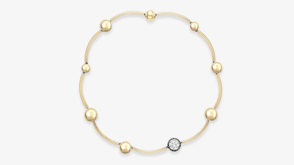 Колье Orbit с одним бриллиантом в 4 карата и сферами из 18-каратного желтого золота 