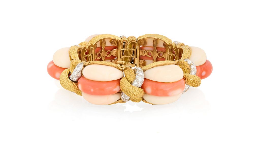 Браслет из 18-каратного золота с кораллами и бриллиантами