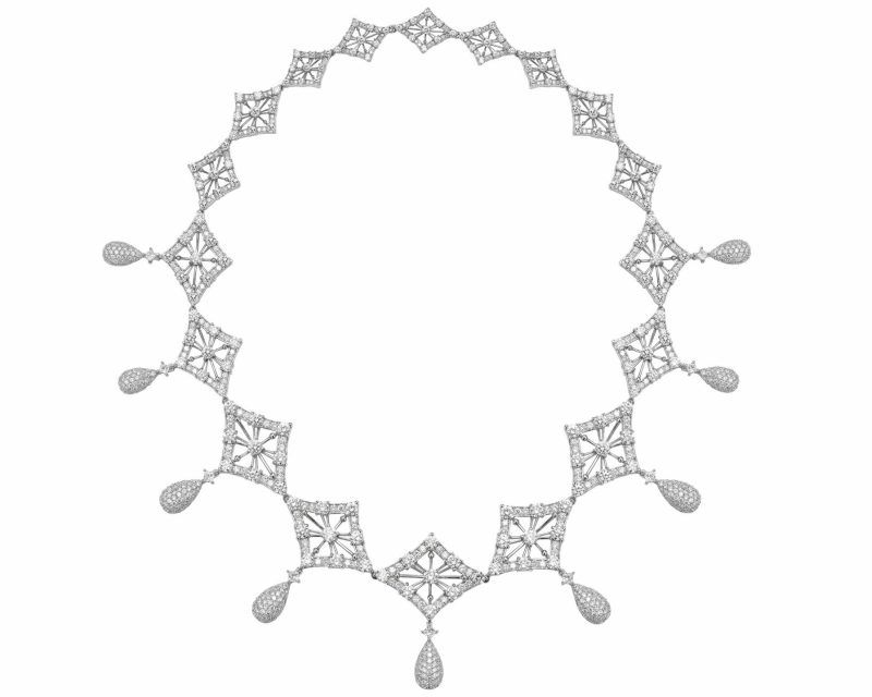 Колье Via Invisibile, изготовленное вручную из платины и инкрустированное натуральными белыми бриллиантами общим весом 22 карата