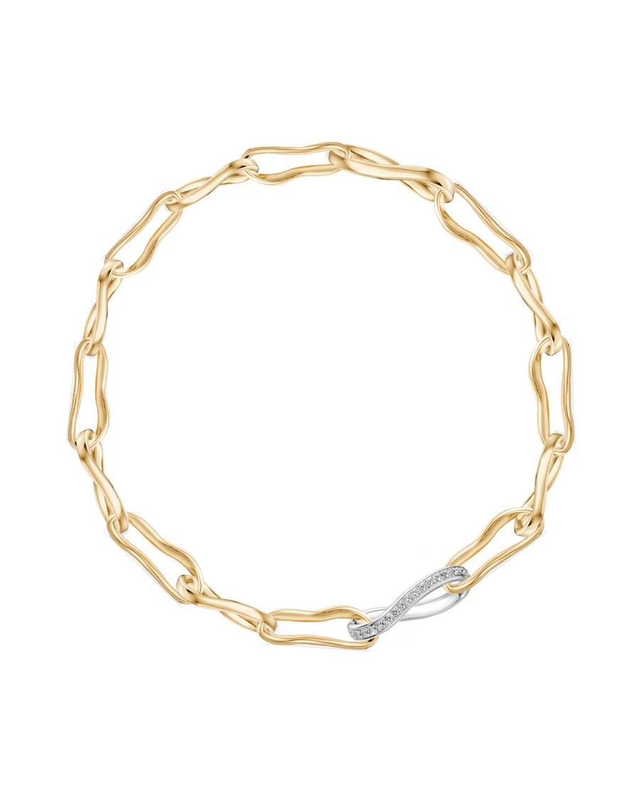 Ожерелье Crushed Macro Gold Link («Искаженное крупное золотое звено») от Bernard James из 18-каратного желтого золота с дополнительным звеном с бриллиантами в технике паве общим весом 0,35 карата