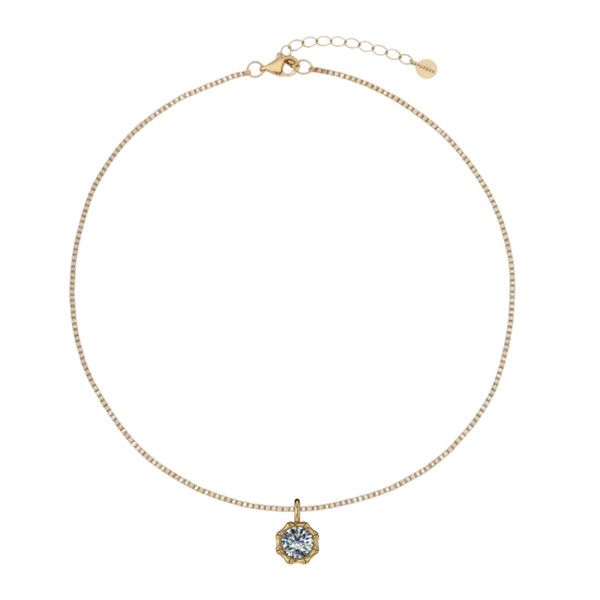Подвеска Bamboo Bezel из 14-каратного желтого золота с бриллиантом в 1 карат на цепочке из смешанного золота Подвеска Bamboo Bezel из 14-каратного желтого золота с бриллиантом в 1 карат на цепочке из смешанного золота