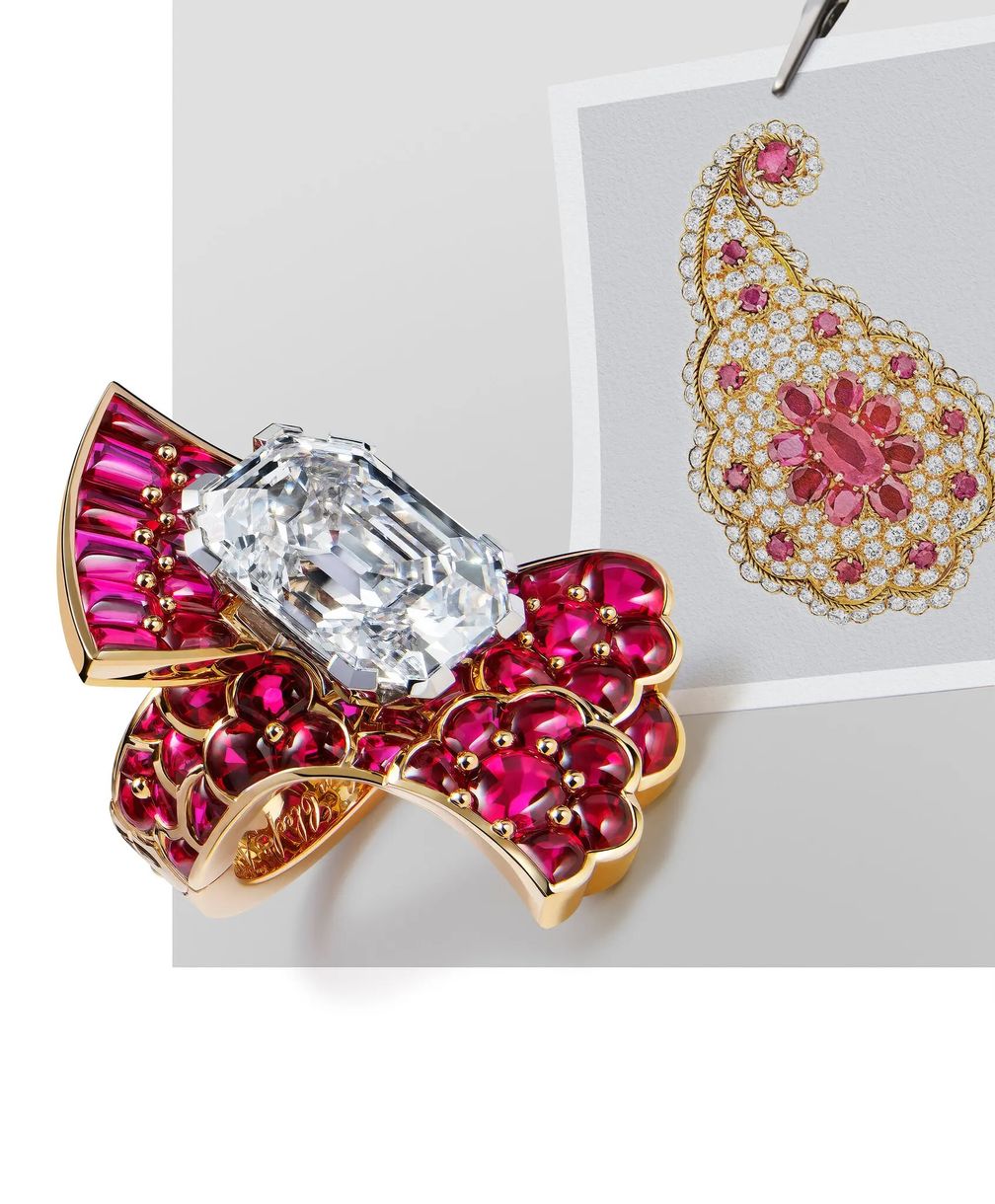 Кольцо с бриллиантами и рубинами, вдохновленное индийскими базарами