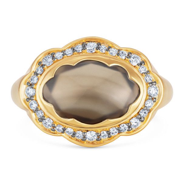 Кольцо из 18-каратного желтого золота с агатом 2,5 карата, сапфирами 0,02 карата и бриллиантами 0,23 карата 