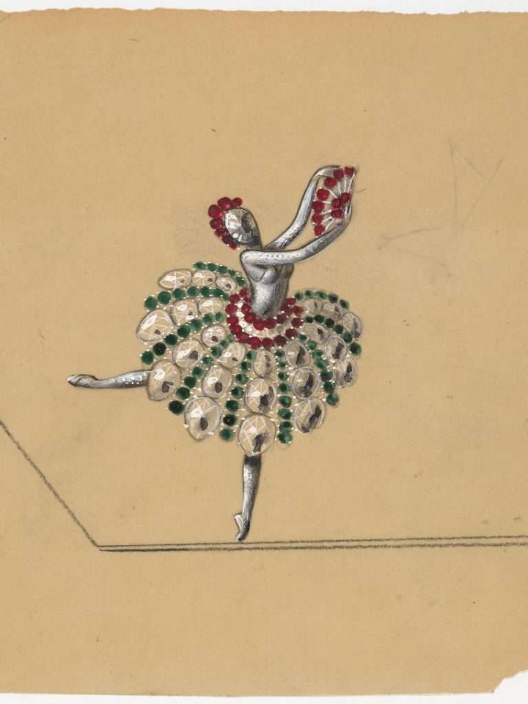 Гуашь с изображением зажима «Танцовщица» из архива Van Cleef & Arpels. Фото: Van Cleef & Arpels Гуашь с изображением зажима «Танцовщица» из архива Van Cleef & Arpels. Фото: Van Cleef & Arpels