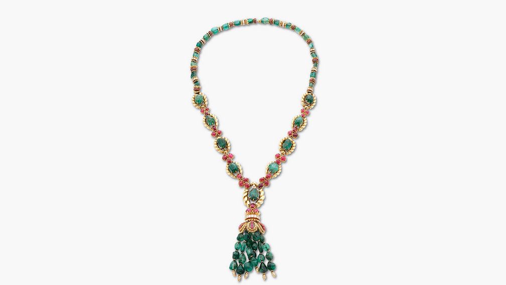 Длинное ожерелье 1970-х годов от Van Cleef & Arpels с рубинами, изумрудами и бриллиантами