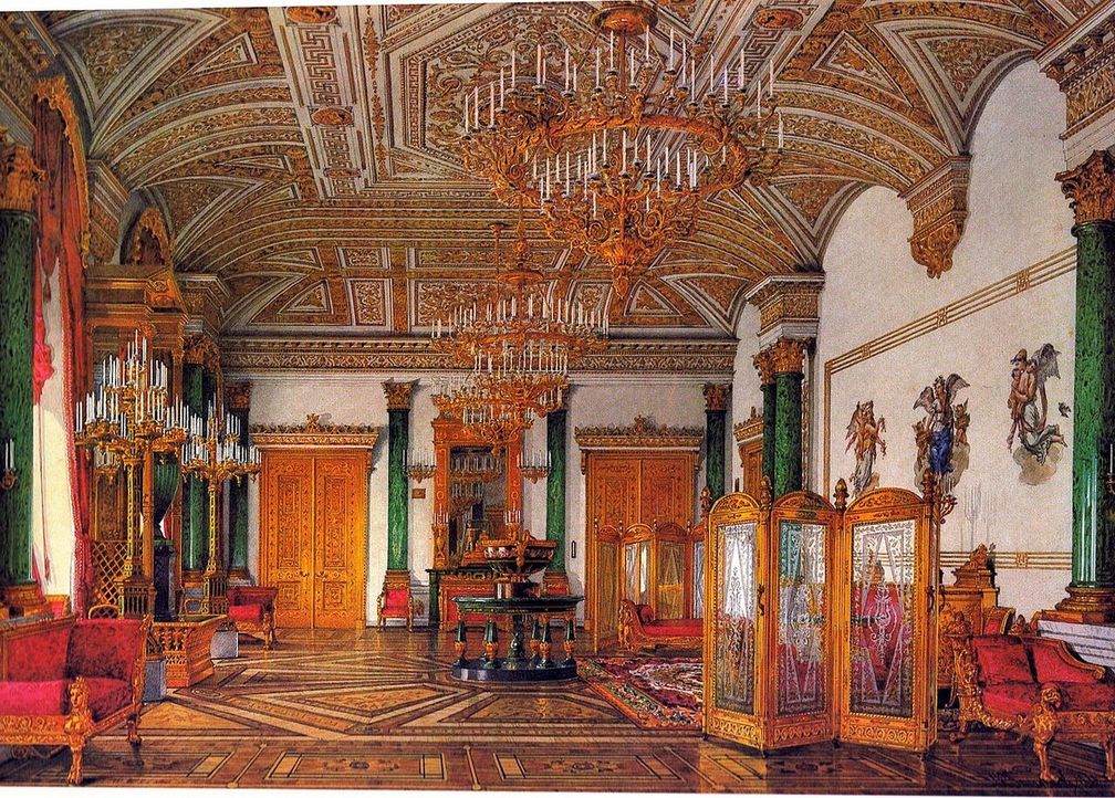 Малахитовая гостиная. Художник К.А. Ухтомский. 1865 г. Малахитовая гостиная. Художник К.А. Ухтомский. 1865 г.