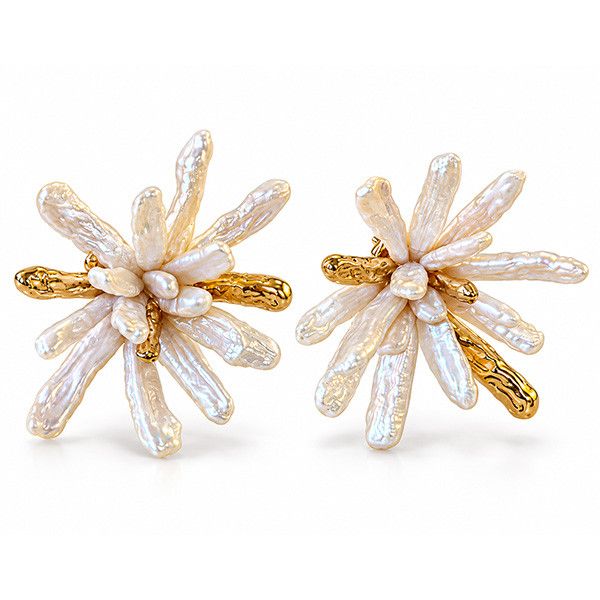 Серьги Birch Floral из серебра с покрытием золотом 18 карат и пресноводным жемчугом Серьги Birch Floral из серебра с покрытием золотом 18 карат и пресноводным жемчугом