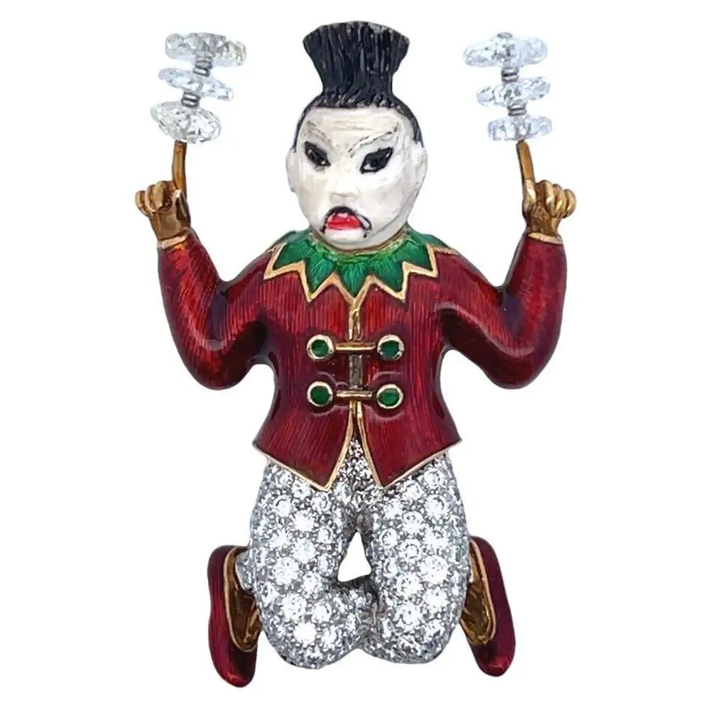 Брошь Circus Performer («Артист цирка») с эмалью работы Дональда Клафлина для Tiffany & Co., 1967 год 